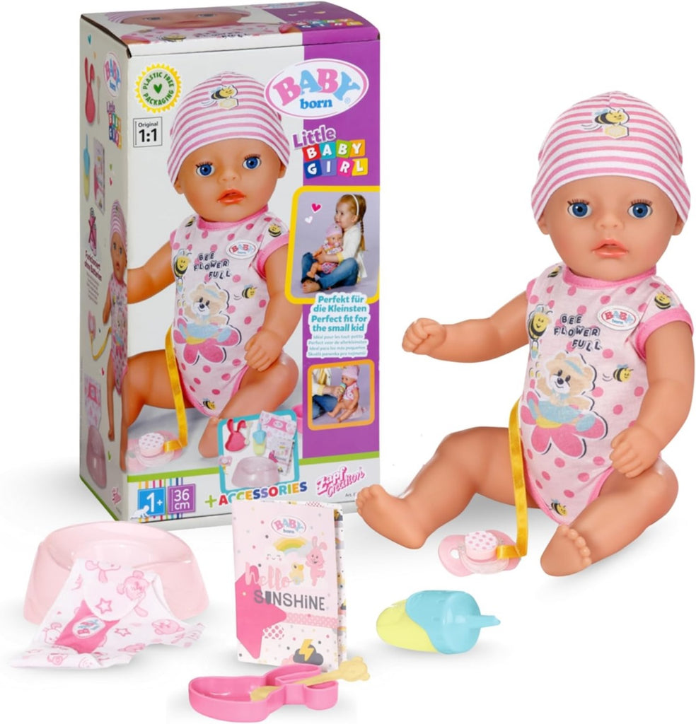 BABY born Little Magic Girl 834596-36cm Doll with 7 Lifelike Functions and Accessories - No Batteries Required - Suitable for Children from 1 Years Old, Pink