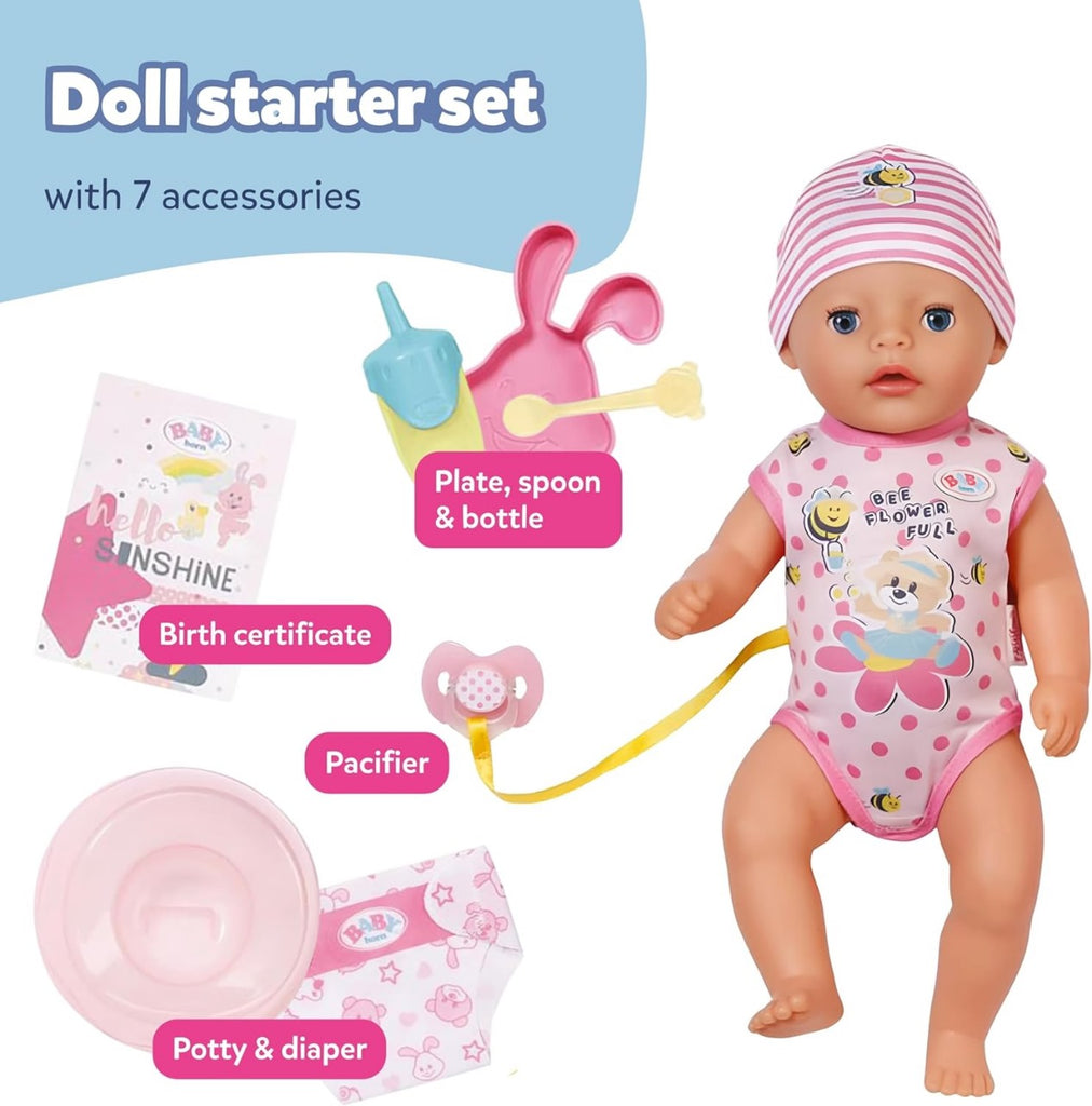 BABY born Little Magic Girl 834596-36cm Doll with 7 Lifelike Functions and Accessories - No Batteries Required - Suitable for Children from 1 Years Old, Pink