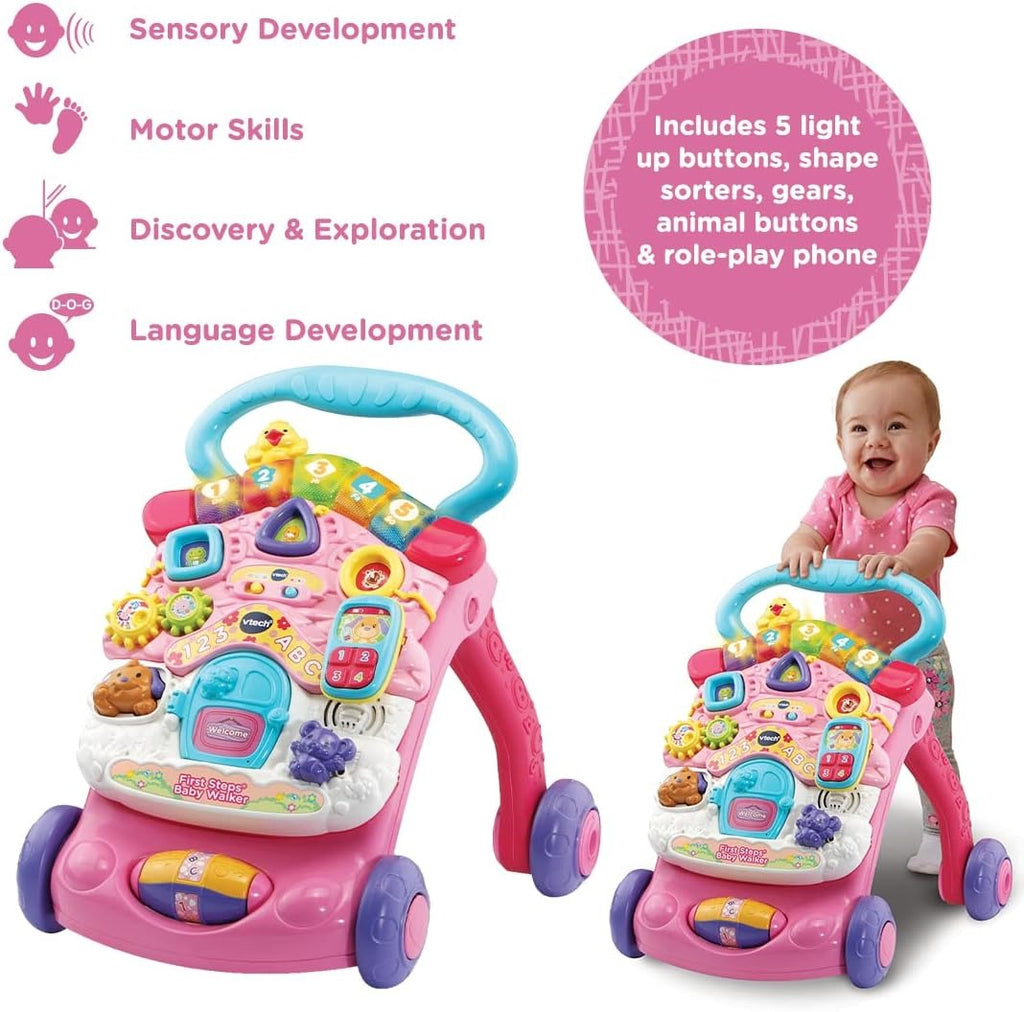 VTech First Steps Baby Walker | Push Along Walker Baby Toy with Shapes, Sounds, Music, Phrases, Pretend Play and More | Suitable for Babies from 6 Months, 1, 2 & 3 Year Olds, Boys & Girls, Pink
