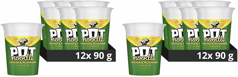 Pot Noodle Chicken & Mushroom instant vegetarian snack quick to make noodles Instant Noodle 12x 90 g
