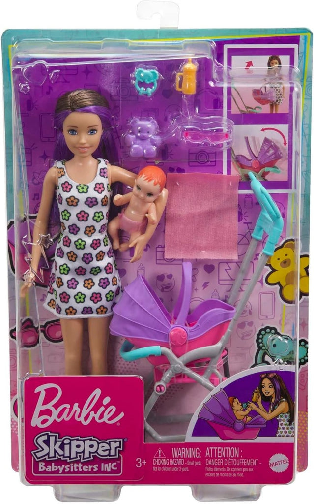 Barbie Skipper Babysitters Inc. Playset with Skipper Babysitter Doll (Brunette), Stroller, Baby Doll & 5 Accessories, Toy for 3 Year Olds & Up, GXT34