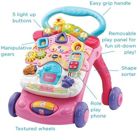 VTech First Steps Baby Walker | Push Along Walker Baby Toy with Shapes, Sounds, Music, Phrases, Pretend Play and More | Suitable for Babies from 6 Months, 1, 2 & 3 Year Olds, Boys & Girls, Pink