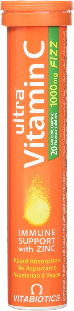 Vitabiotics Ultra Vitamin C Effervescent with Zinc – Orange Flavour – 20 Tablets