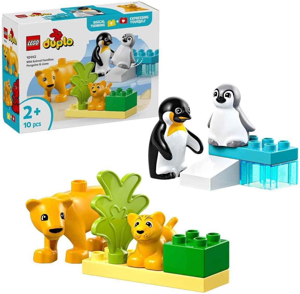 LEGO DUPLO Wild Animal Families: Penguins & Lions - Fine Motor Skills Toy for 2+ Year Old Girls & Boys - Toddler Learning Toy incl. 4 Animal Figures & Accessories - Gift Idea - 10442