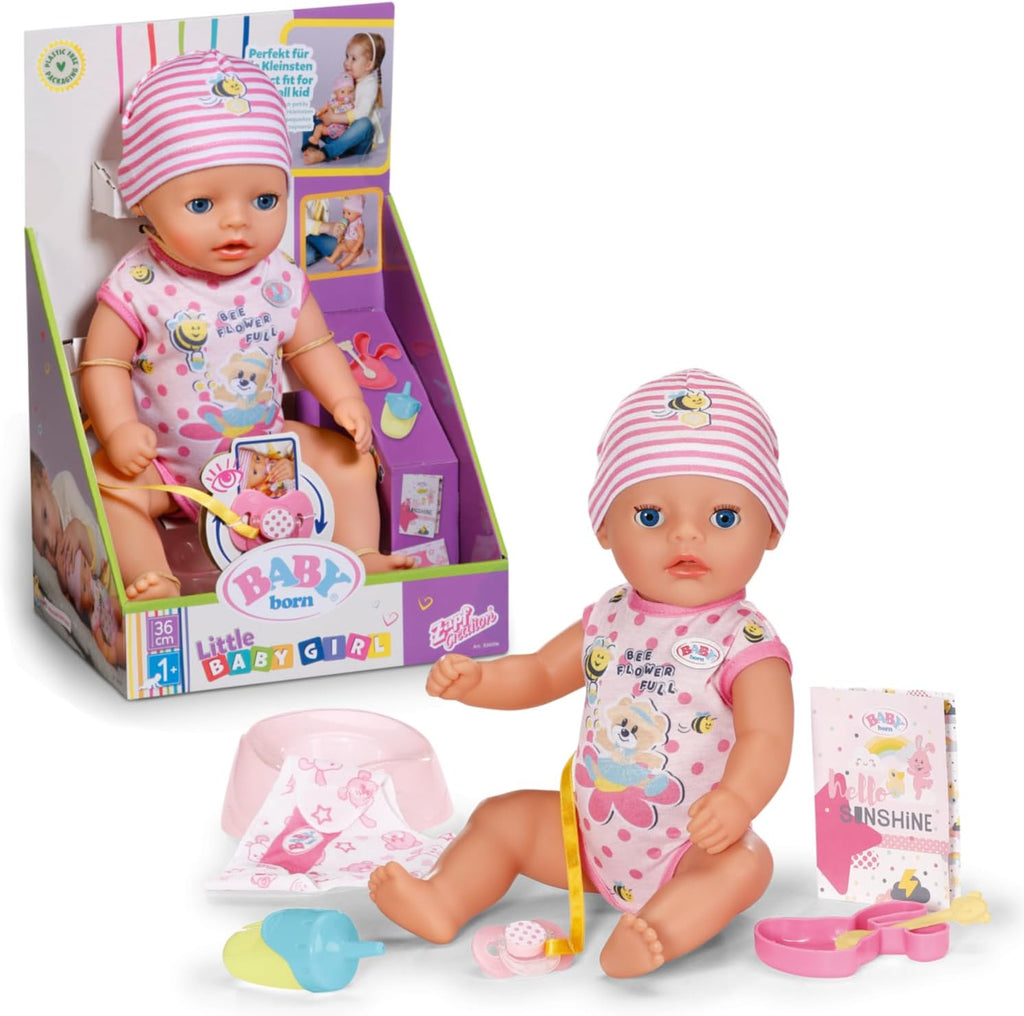 BABY born Little Magic Girl 834596-36cm Doll with 7 Lifelike Functions and Accessories - No Batteries Required - Suitable for Children from 1 Years Old, Pink