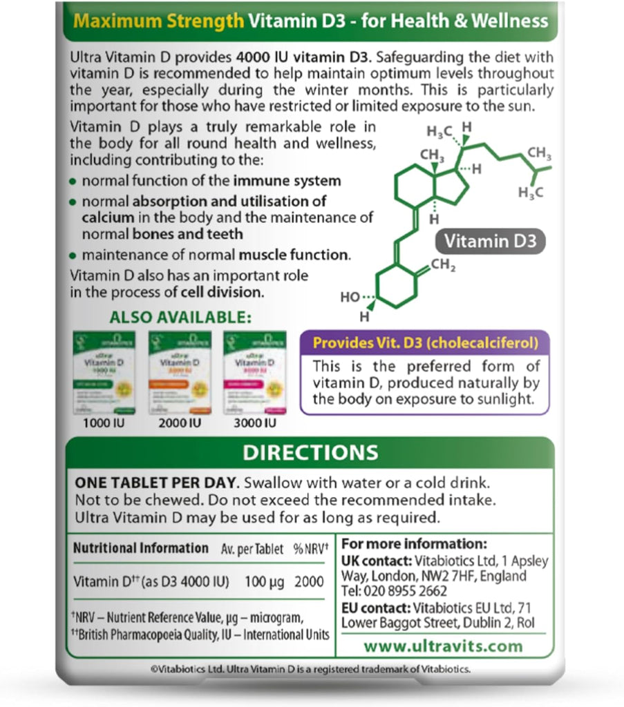 Vitabiotics Ultra Vitamin D Range – Vegan Vitamin D Gummies 1000IU & Vitamin D Tablets 400IU, 3000IU, 4000IU | Daily Immune & Bone Support