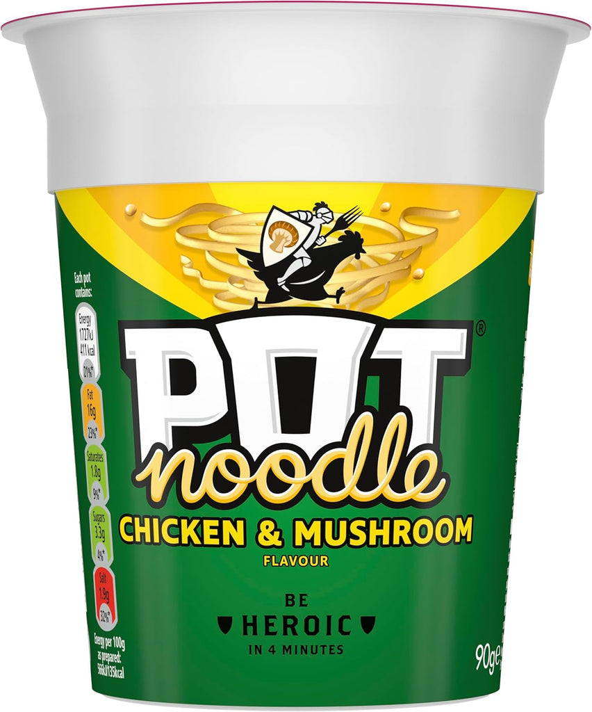 Pot Noodle Chicken & Mushroom instant vegetarian snack quick to make noodles Instant Noodle 12x 90 g