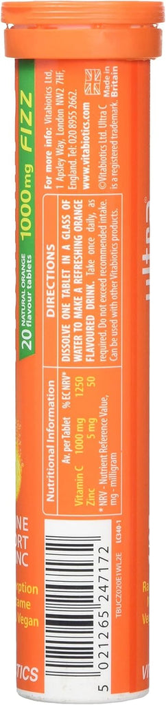 Vitabiotics Ultra Vitamin C Effervescent with Zinc – Orange Flavour – 20 Tablets