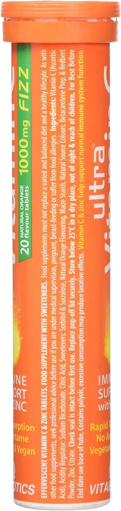 Vitabiotics Ultra Vitamin C Effervescent with Zinc – Orange Flavour – 20 Tablets
