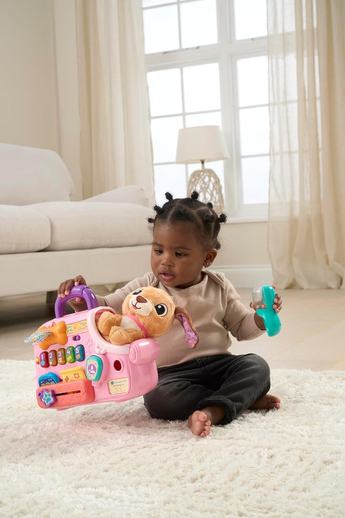 VTech Baby Cutie Puppy Carrier, Interactive Role-Play Toy with 6 Accessories, Light-up Buttons with Music, Sounds & Phrases, Gift for Babies 9, 18, 24 months +