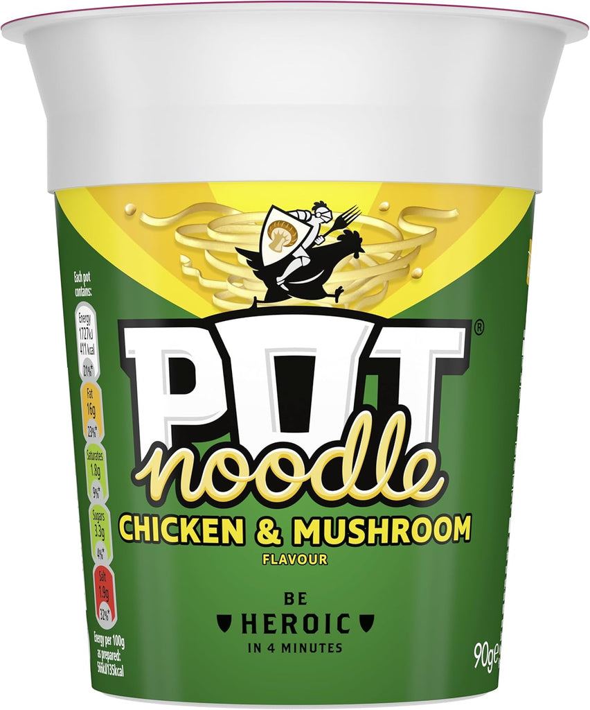 Pot Noodle Chicken & Mushroom instant vegetarian snack quick to make noodles Instant Noodle 12x 90 g