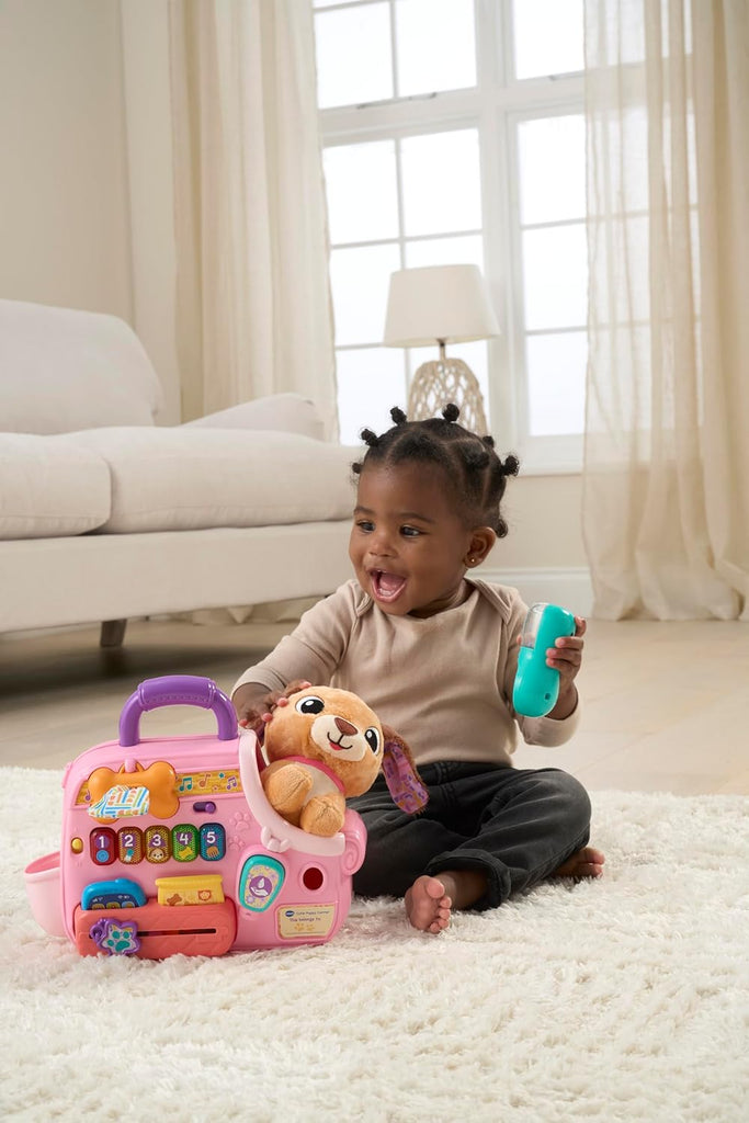 VTech Baby Cutie Puppy Carrier, Interactive Role-Play Toy with 6 Accessories, Light-up Buttons with Music, Sounds & Phrases, Gift for Babies 9, 18, 24 months +