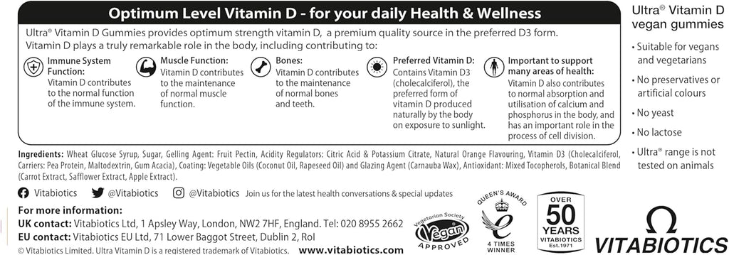 Vitabiotics Ultra Vitamin D Range – Vegan Vitamin D Gummies 1000IU & Vitamin D Tablets 400IU, 3000IU, 4000IU | Daily Immune & Bone Support