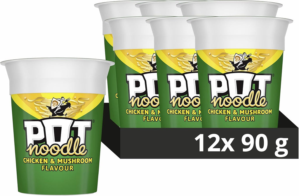 Pot Noodle Chicken & Mushroom instant vegetarian snack quick to make noodles Instant Noodle 12x 90 g