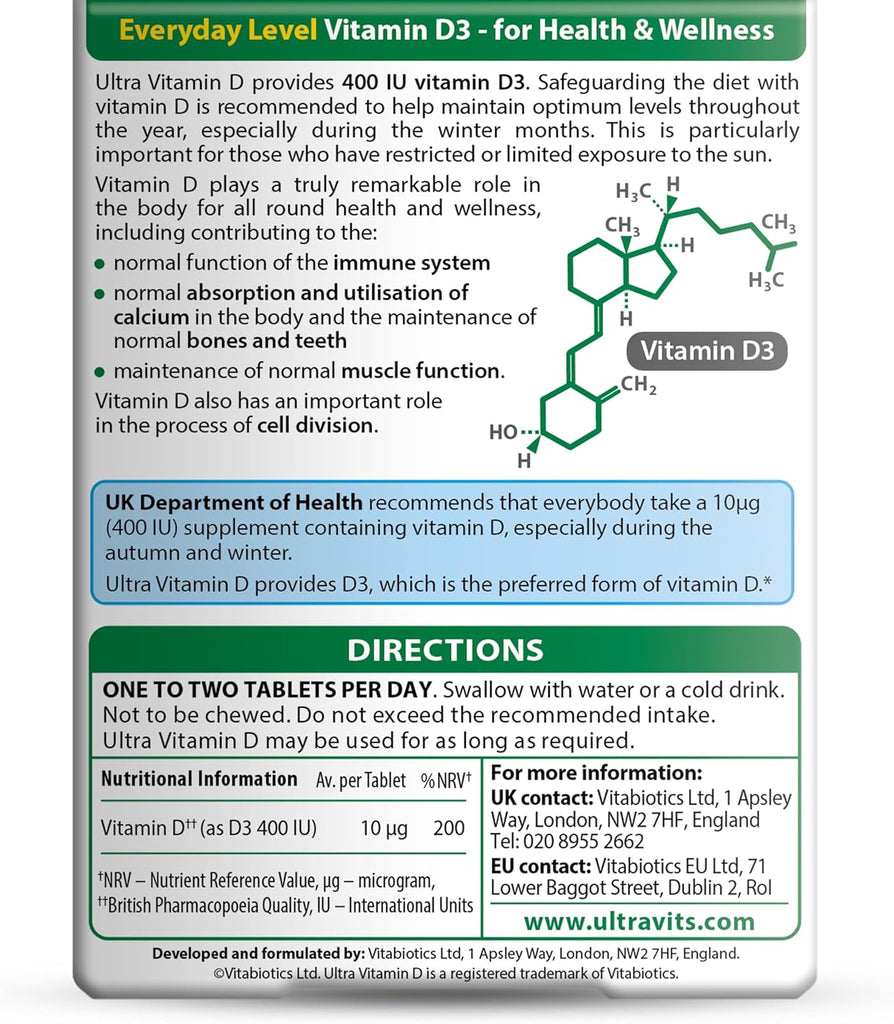 Vitabiotics Ultra Vitamin D Range – Vegan Vitamin D Gummies 1000IU & Vitamin D Tablets 400IU, 3000IU, 4000IU | Daily Immune & Bone Support