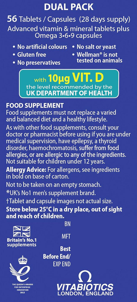 Wellman Plus Multivitamin Tablets. UK's No.1 for Men. Comprehensive Multivitamin Formula with Vitamin D, Omega 3-6-9 and Micronut Nurients. by Vitabiotics
