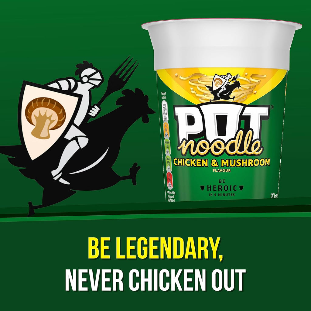 Pot Noodle Chicken & Mushroom instant vegetarian snack quick to make noodles Instant Noodle 12x 90 g