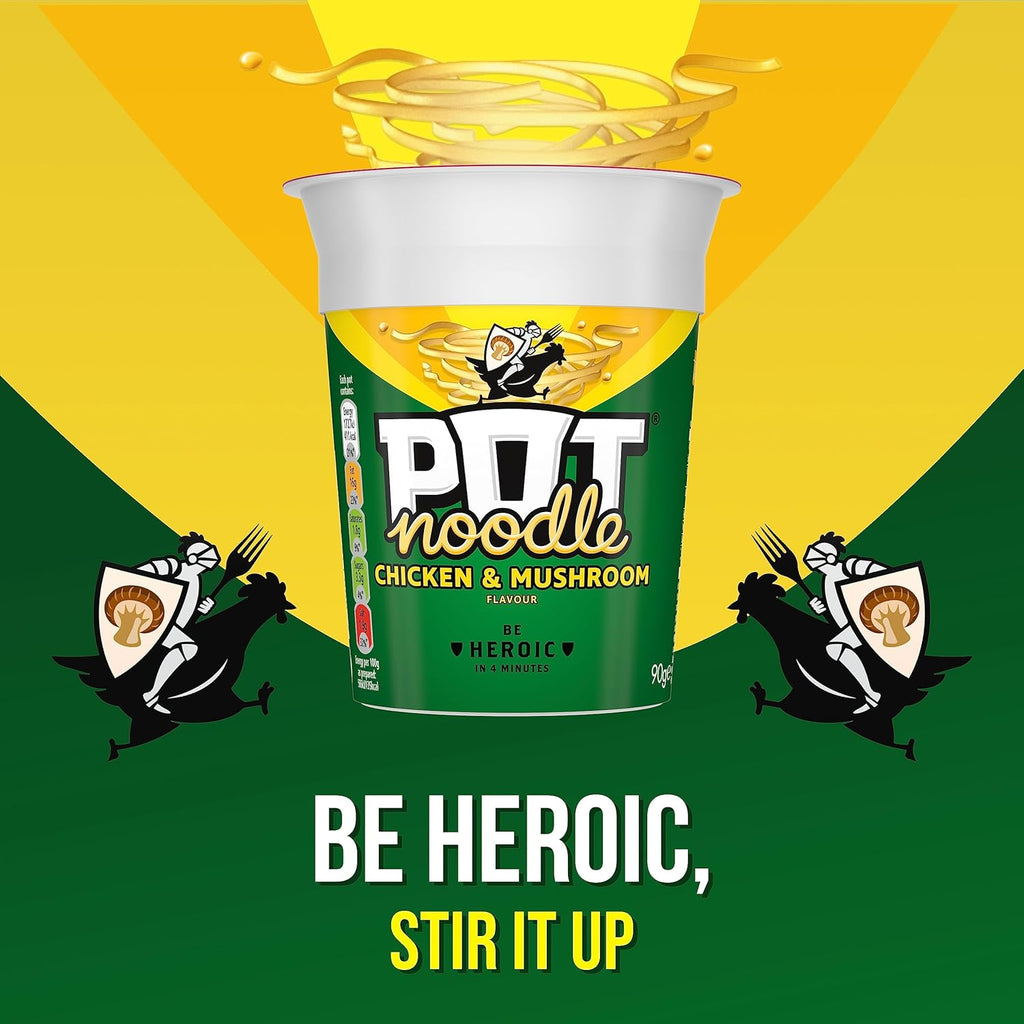 Pot Noodle Chicken & Mushroom instant vegetarian snack quick to make noodles Instant Noodle 12x 90 g