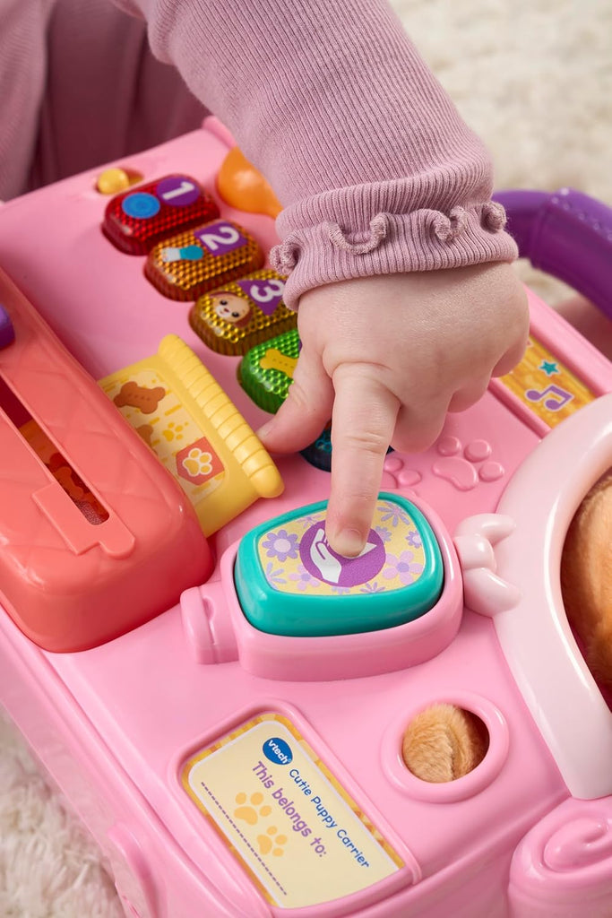 VTech Baby Cutie Puppy Carrier, Interactive Role-Play Toy with 6 Accessories, Light-up Buttons with Music, Sounds & Phrases, Gift for Babies 9, 18, 24 months +