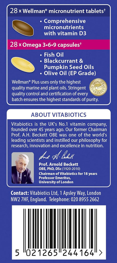 Wellman Plus Multivitamin Tablets. UK's No.1 for Men. Comprehensive Multivitamin Formula with Vitamin D, Omega 3-6-9 and Micronut Nurients. by Vitabiotics