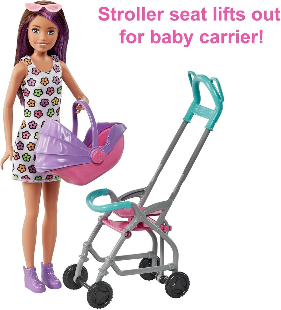Barbie Skipper Babysitters Inc. Playset with Skipper Babysitter Doll (Brunette), Stroller, Baby Doll & 5 Accessories, Toy for 3 Year Olds & Up, GXT34