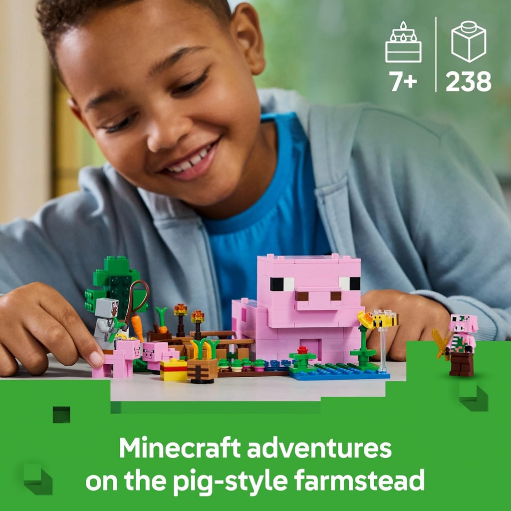 LEGO Minecraft The Baby Pig House Toy - Building Set incl. a Hero Figure, Mobs, a Farm & Forest Biome - Gaming Gift for 7+ Year Old Girls & Boys - 21268