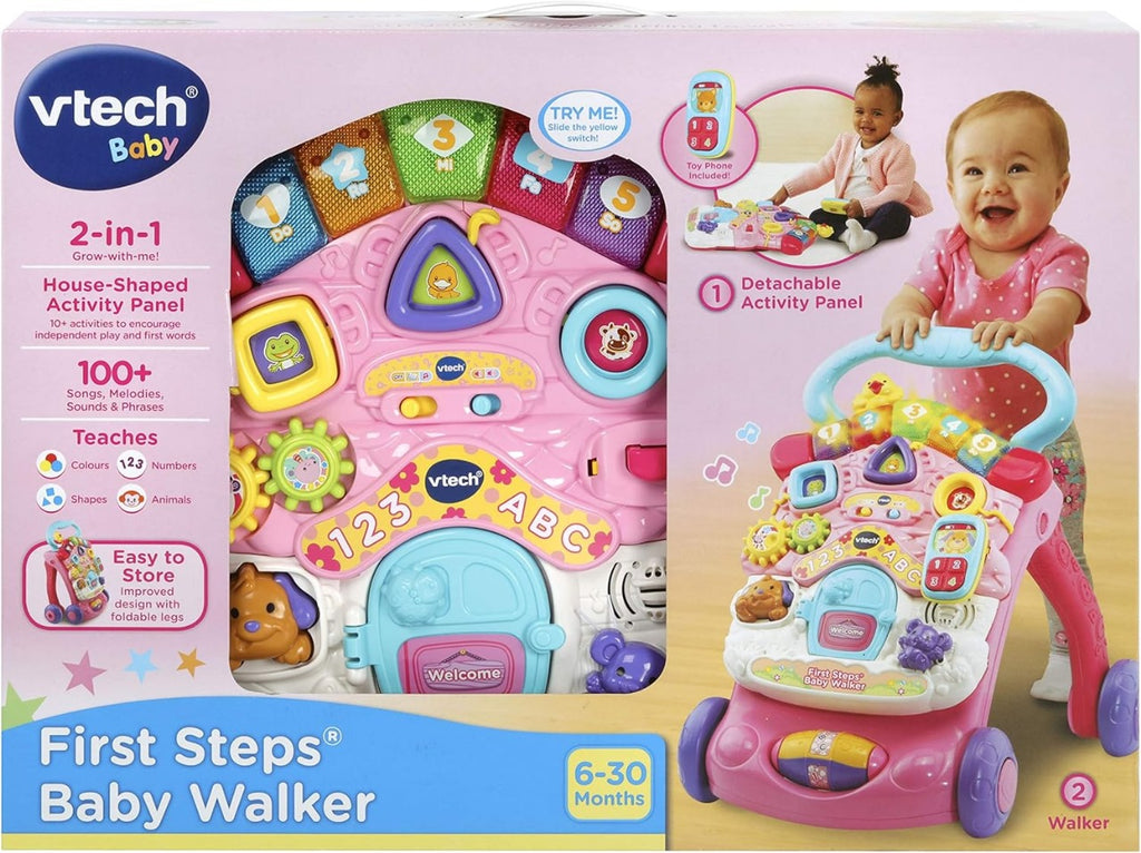 VTech First Steps Baby Walker | Push Along Walker Baby Toy with Shapes, Sounds, Music, Phrases, Pretend Play and More | Suitable for Babies from 6 Months, 1, 2 & 3 Year Olds, Boys & Girls, Pink