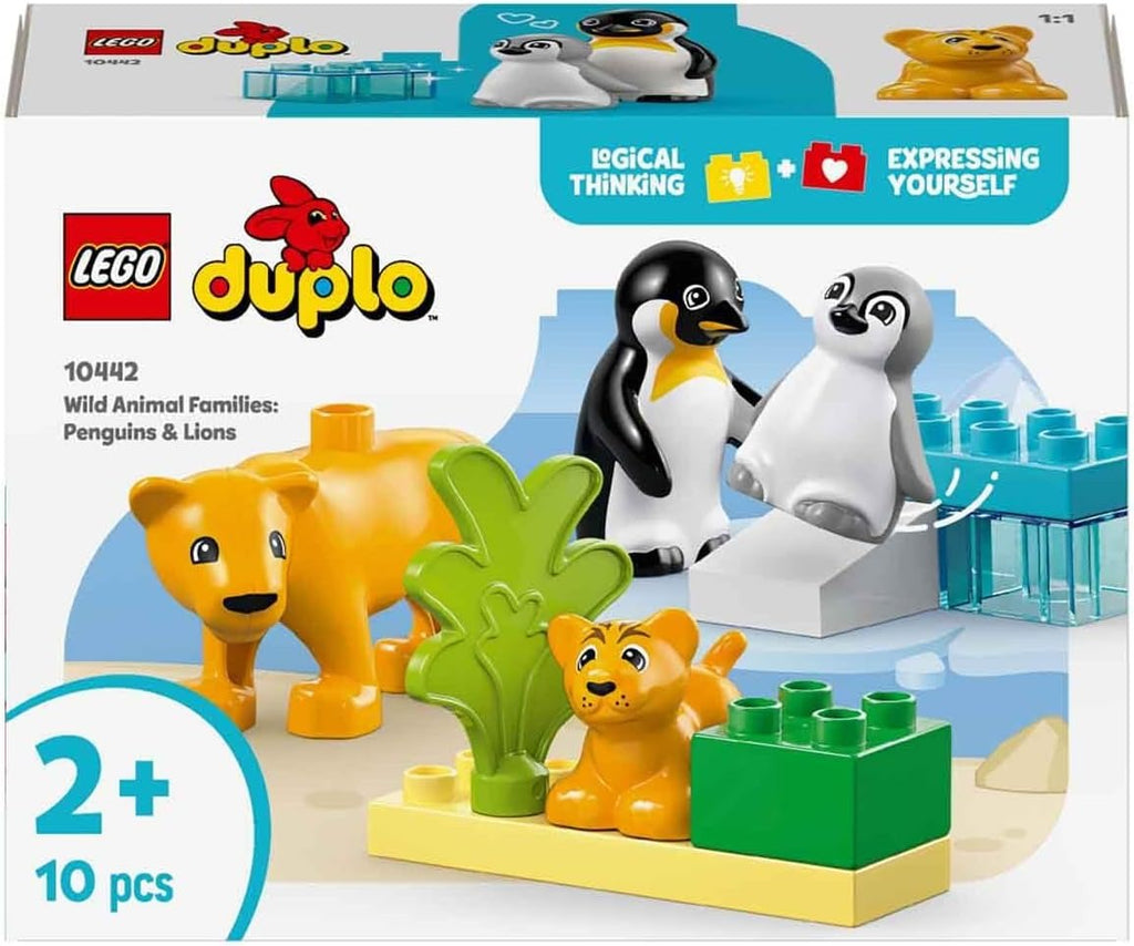 LEGO DUPLO Wild Animal Families: Penguins & Lions - Fine Motor Skills Toy for 2+ Year Old Girls & Boys - Toddler Learning Toy incl. 4 Animal Figures & Accessories - Gift Idea - 10442